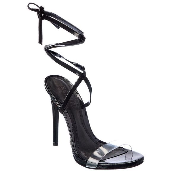 Schutz Cloe Vinyl Square Toe Sandals black clear lace up sexy party cocktail 9.5 - Picture 1 of 7